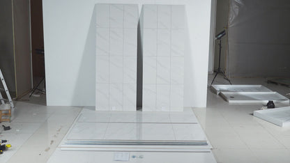 Verona Bathroom Tiles 34"x60"x96"Alcove Stone Shower Wall Kit for Bathroom Remodel,Height adjustable,Fast Installation,Waterproof,Silver White