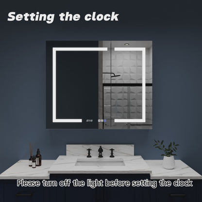 Boost-M2 30" W x 36" H Bathroom Light Medicine Cabinets Recessed or Surface Defogger, Dimmer, Clock，Outlets & USB