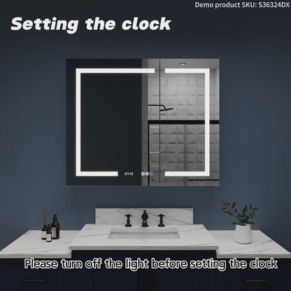 Boost-M2 84" W x 36" H LED Lighted Bathroom Medicine Cabinet with Mirror and Clock