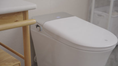 Bejoan Tankless Smart Toilet with Bidet Built In,Auto Open & Close,Wider Bidet with Heated Seat, Warm Water and Dry, Foot Sensor, LED Display, Remote Control,P80P