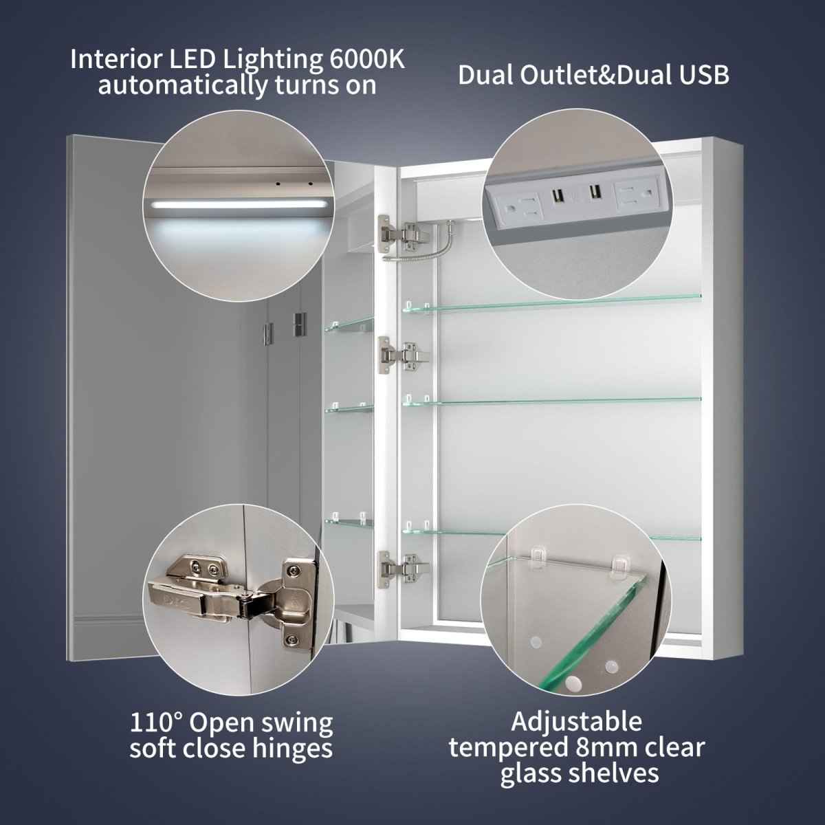 Rim 24" W x 32" H LED Lighted Medicine Cabinet Recessed or Surface wit ...