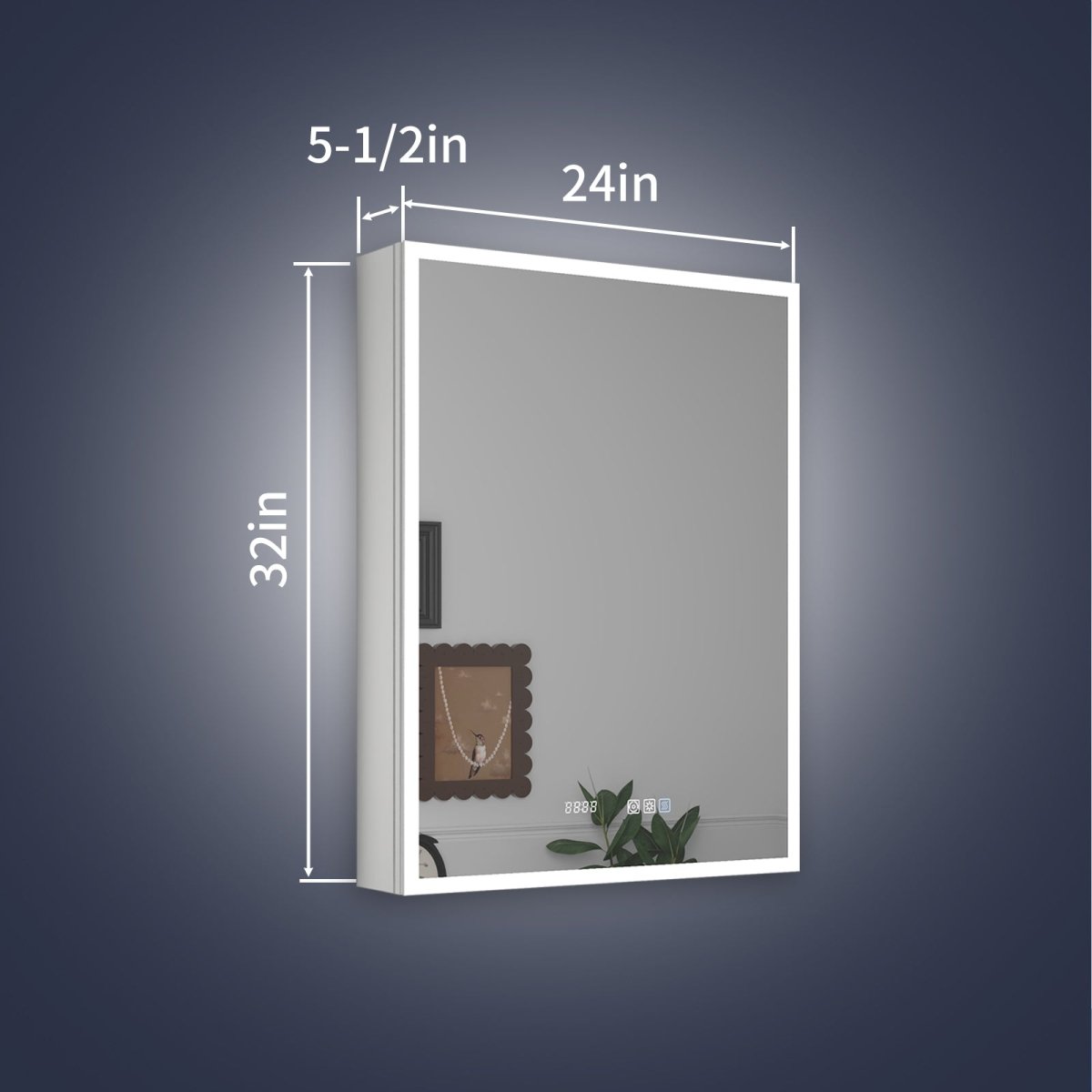Rim 24" W x 32" H Led Lighted Medicine Cabinet Recessed or Surface with mirrors,Hinge on the right