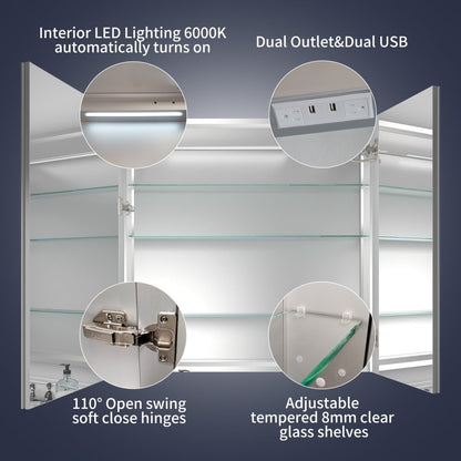 Rim 36" W x 36" H Lighted Medicine Cabinet Recessed or Surface led Medicine Cabinet with Outlets & USBs
