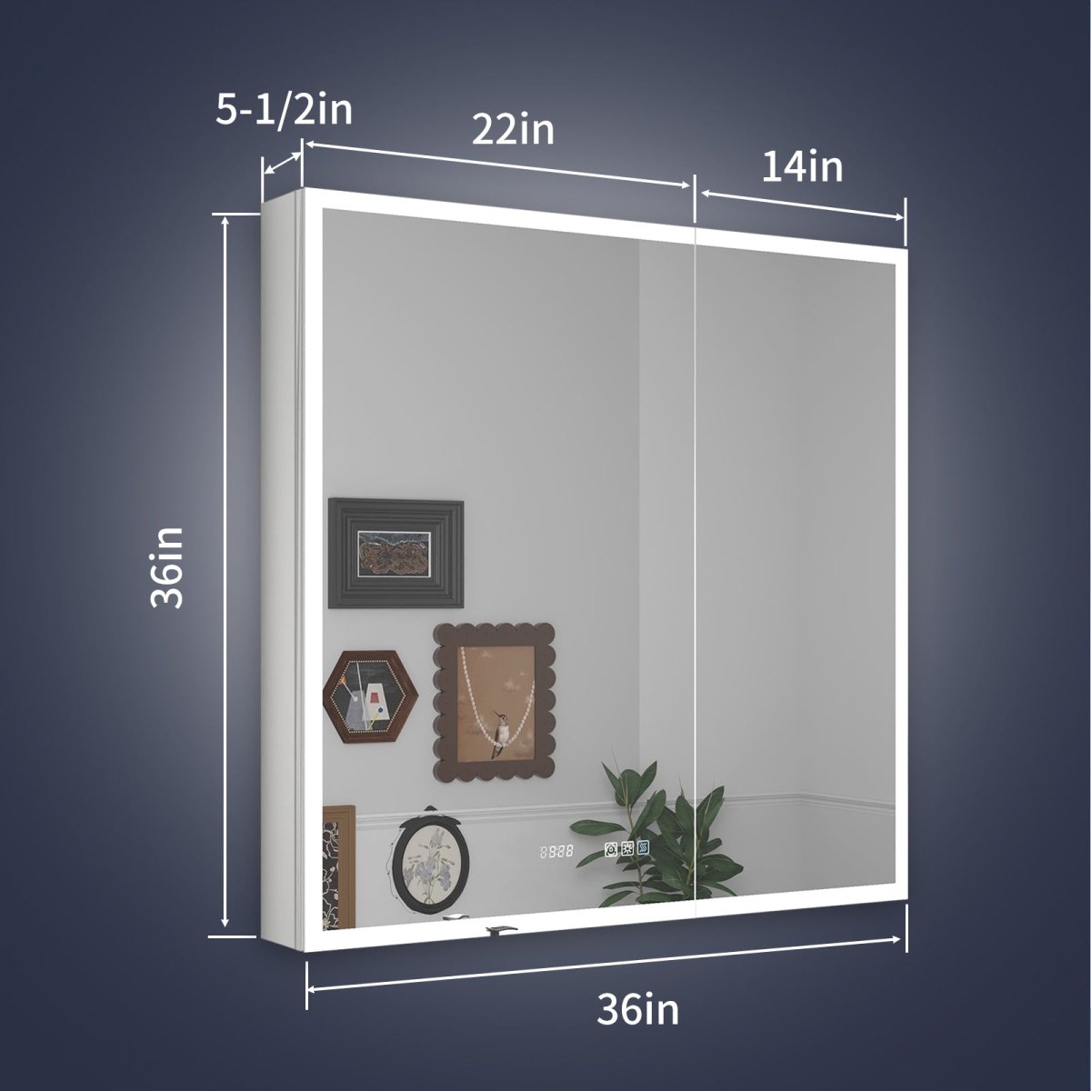 Rim 36" W x 36" H Lighted Medicine Cabinet Recessed or Surface led Medicine Cabinet with Outlets & USBs