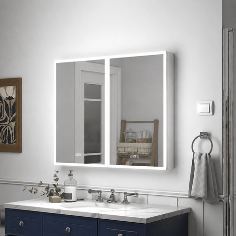 Rim 48" W x 36" H Bathroom Medicine Cabinets with LED Lighted Mirror - Recessed or Surface Options