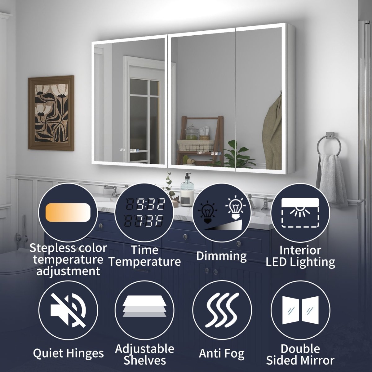Rim dimmable LED medicine cabinet with adjustable color temperature lighting
