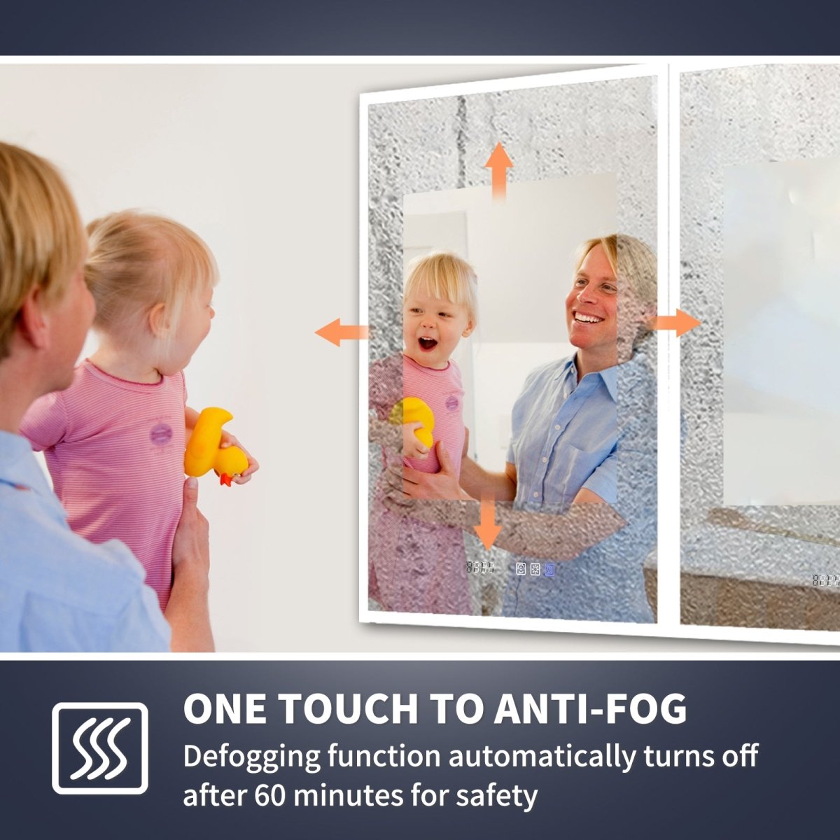 Rim LED medicine cabinet mirror with one-touch defogger control