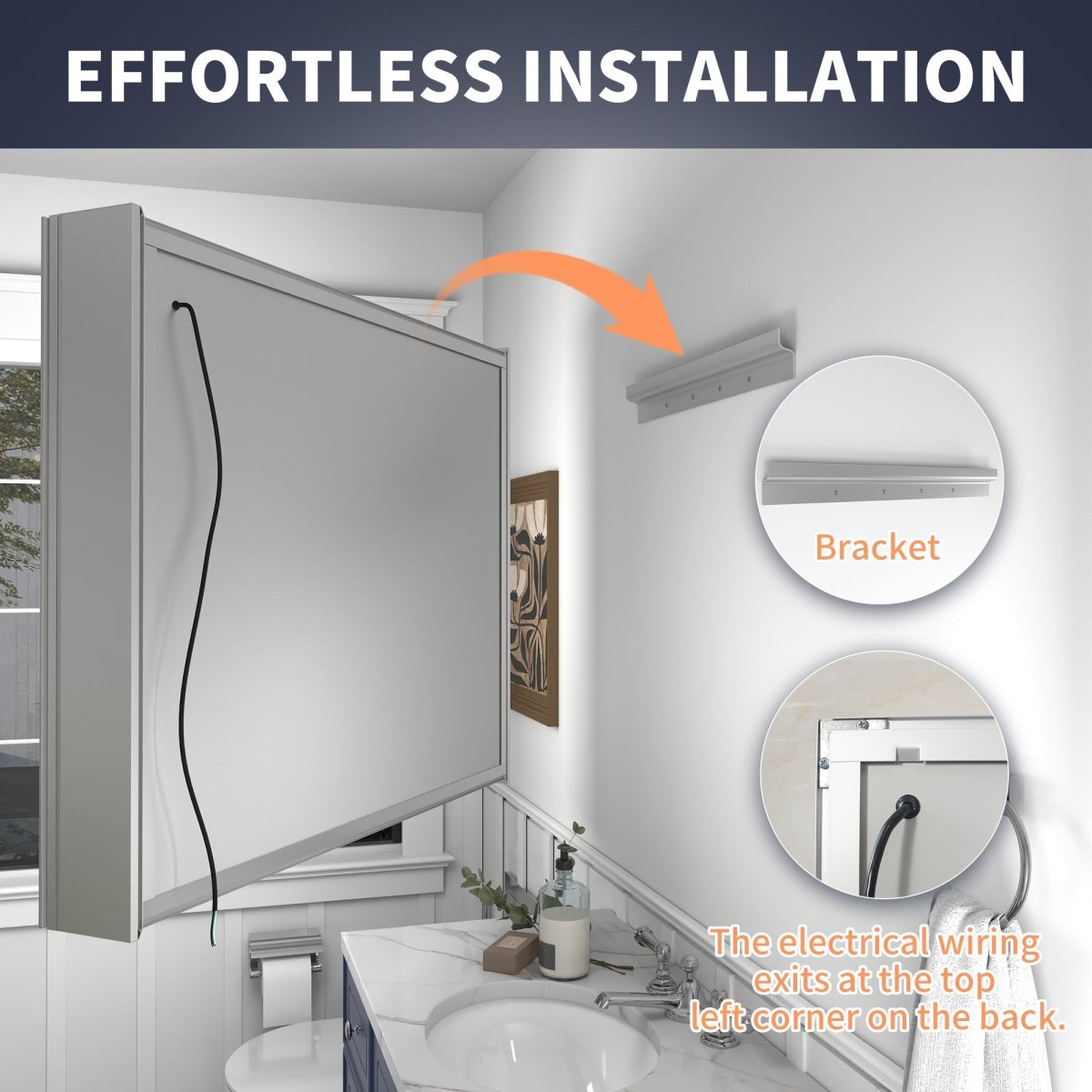 Rim 54 x 32 inch lighted medicine cabinet in a modern bathroom setting