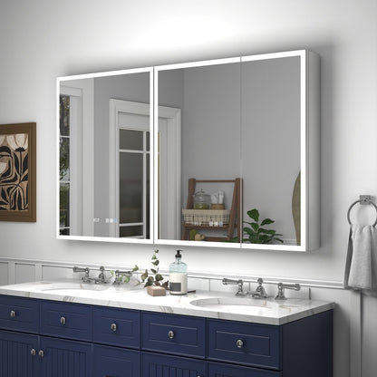 Rim 54 x 32 inch LED medicine cabinet installed above a bathroom vanity