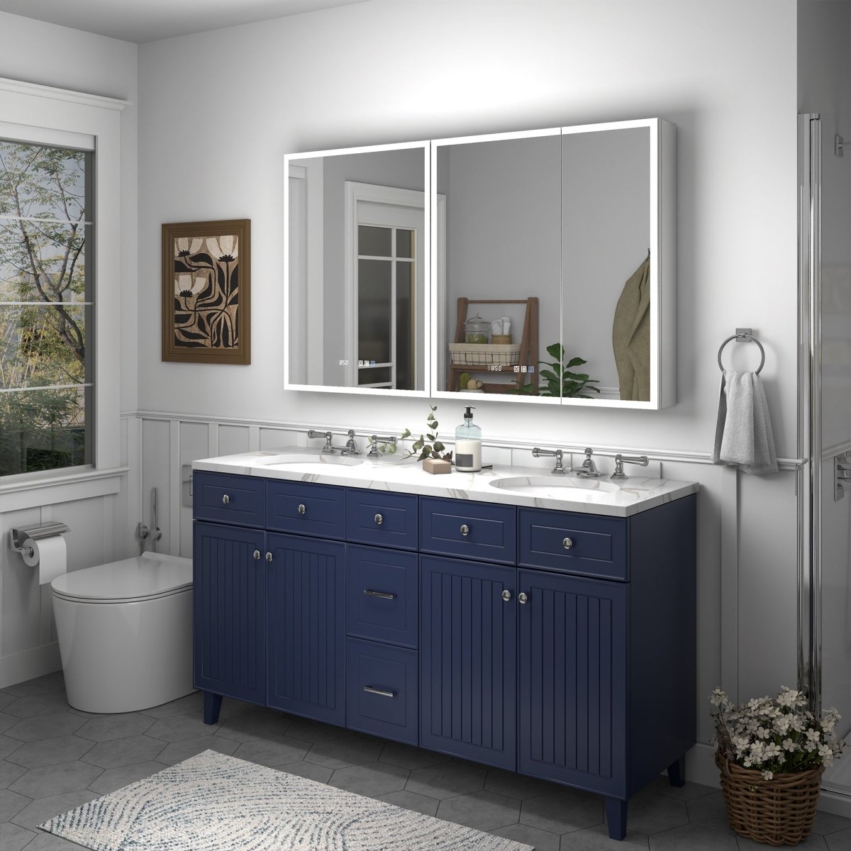 Rim 54 x 32 inch medicine cabinet surface-mount and recessed installation