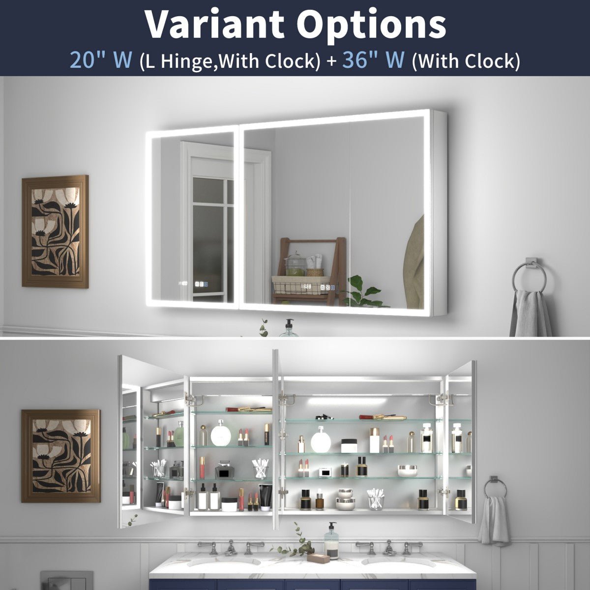 Rim 56" W x 30" H LED Lighted Surface Mount Medicine Cabinet with Mirrors - Recessed or Surface Installation