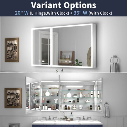 Rim 56" W x 30" H LED Lighted Surface Mount Medicine Cabinet with Mirrors - Recessed or Surface Installation