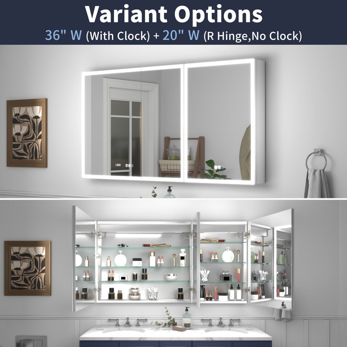 Rim 56" W x 30" H LED Lighted Surface Mount Medicine Cabinet with Mirrors - Recessed or Surface Installation