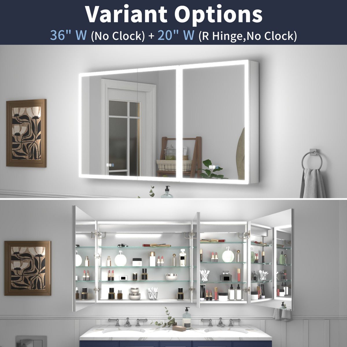 Rim 56" W x 30" H LED Lighted Surface Mount Medicine Cabinet with Mirrors - Recessed or Surface Installation
