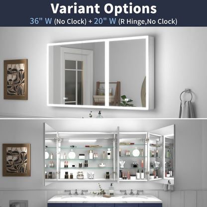 Rim 56" W x 30" H LED Lighted Surface Mount Medicine Cabinet with Mirrors - Recessed or Surface Installation