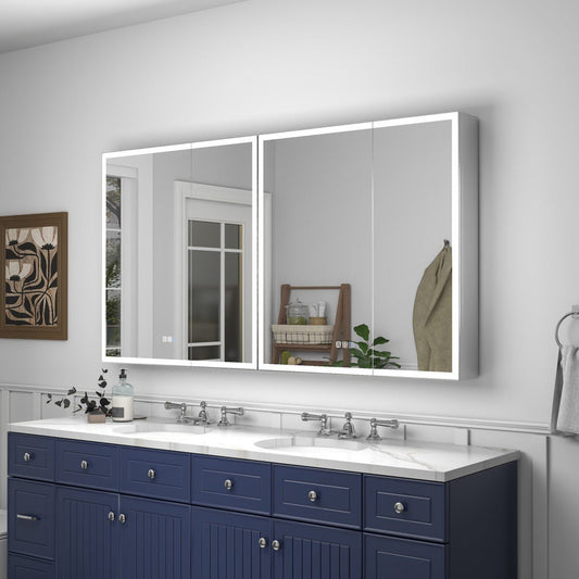 Rim 60" W x 32" H LED Backlit Medicine Cabinet Recessed or Surface with Mirrors