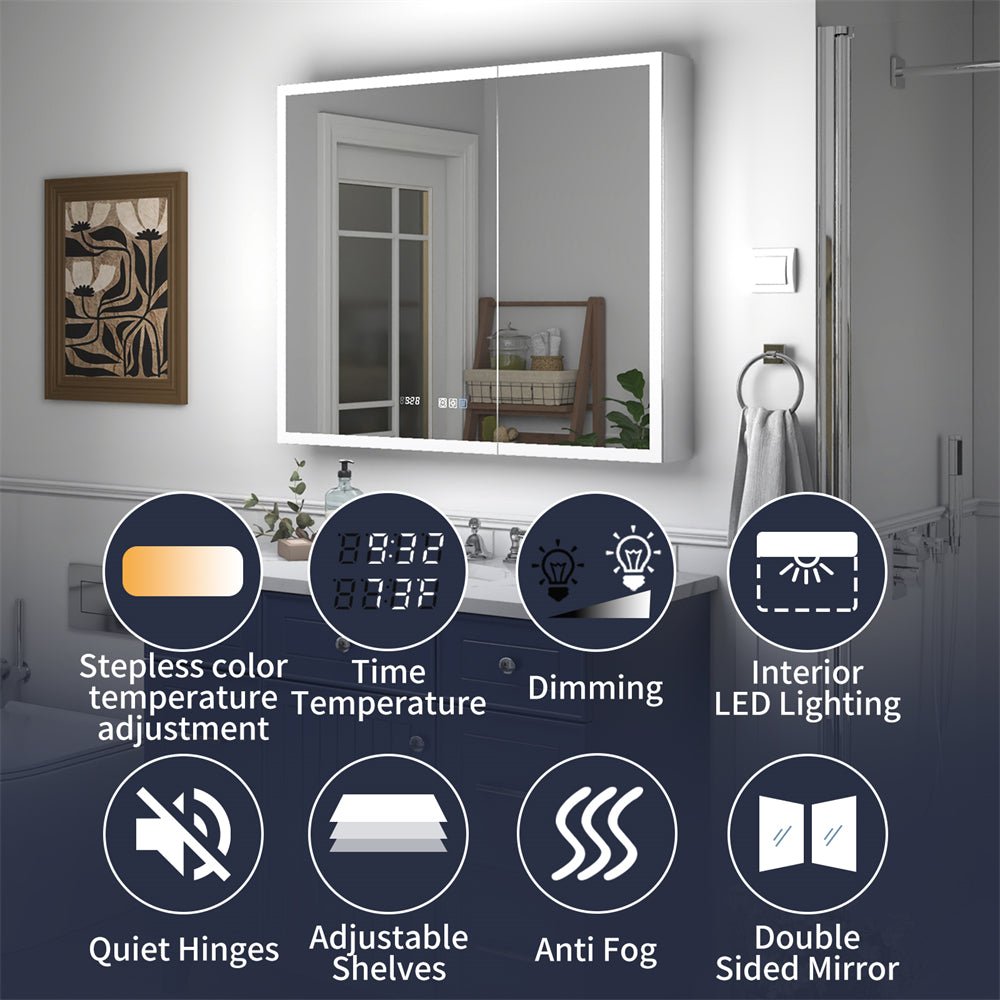 Rim 60" W x 32" H Lighted Medicine Cabinet Recessed or Surface LED Medicine Cabinet with Outlets,USBS