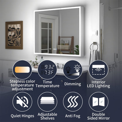 Rim 60" W x 32" H Lighted Medicine Cabinet Recessed or Surface LED Medicine Cabinet with Outlets,USBS