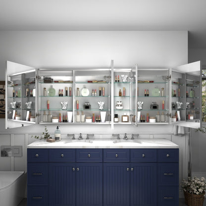 Rim 72" W x 30" H Led Lighted Big Medicine Cabinet Recessed or Surface with Mirrors and Clock