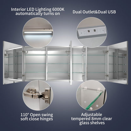 Rim 72" W x 30" H Led Lighted Big Medicine Cabinet Recessed or Surface with Mirrors and Clock