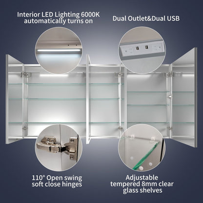 Rim 72" W x 36" H Led Lighted Medicine Cabinet Recessed or Surface with Mirrors