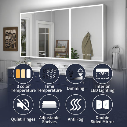 Rim 72" W x 36" H Led Lighted Medicine Cabinet Recessed or Surface with Mirrors