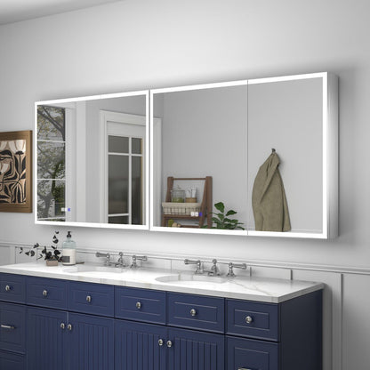 Rim 76" W x 30" H Medicine Cabinet with Mirror and LED Lights Recessed or Surface with Mirrors