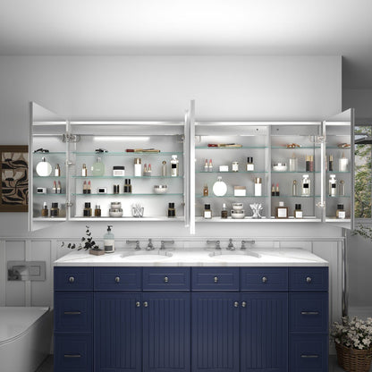Rim 76" W x 30" H Medicine Cabinet with Mirror and LED Lights Recessed or Surface with Mirrors