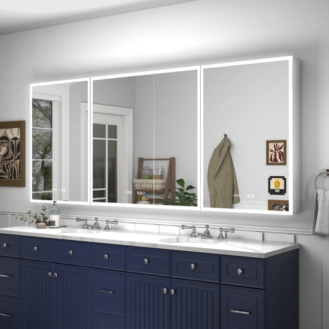 Rim 84" W x 36" H LED Lighted Medicine Cabinets Bathroom LED Mirror Recessed or Surface with Mirrors, 24-36-24