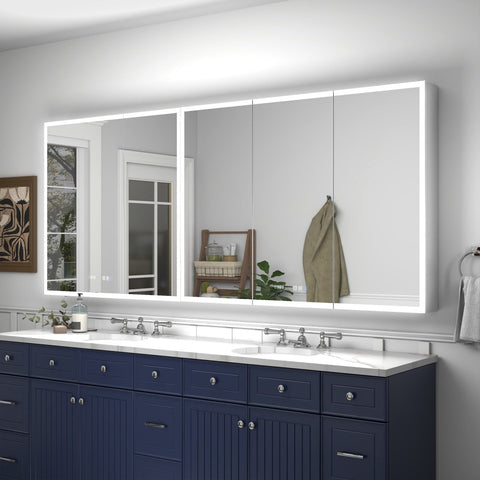 Rim 84" W x 36" H LED Illuminated Medicine Cabinet Recessed or Surface with Mirrors, 36-48