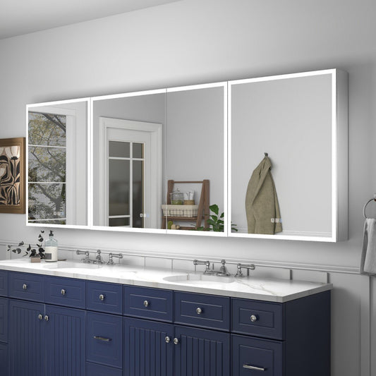 Rim 88" W x 32" H LED Bathroom Medicine Cabinet Recessed or Surface with Mirrors