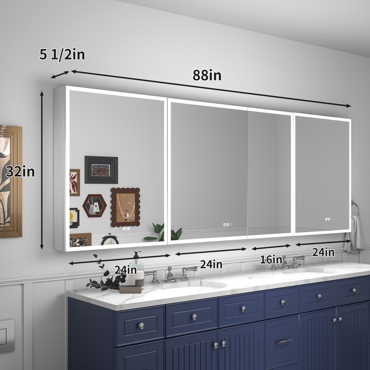 Rim 88 x 32 inch medicine cabinet dimensions with 36 and 52 inch units