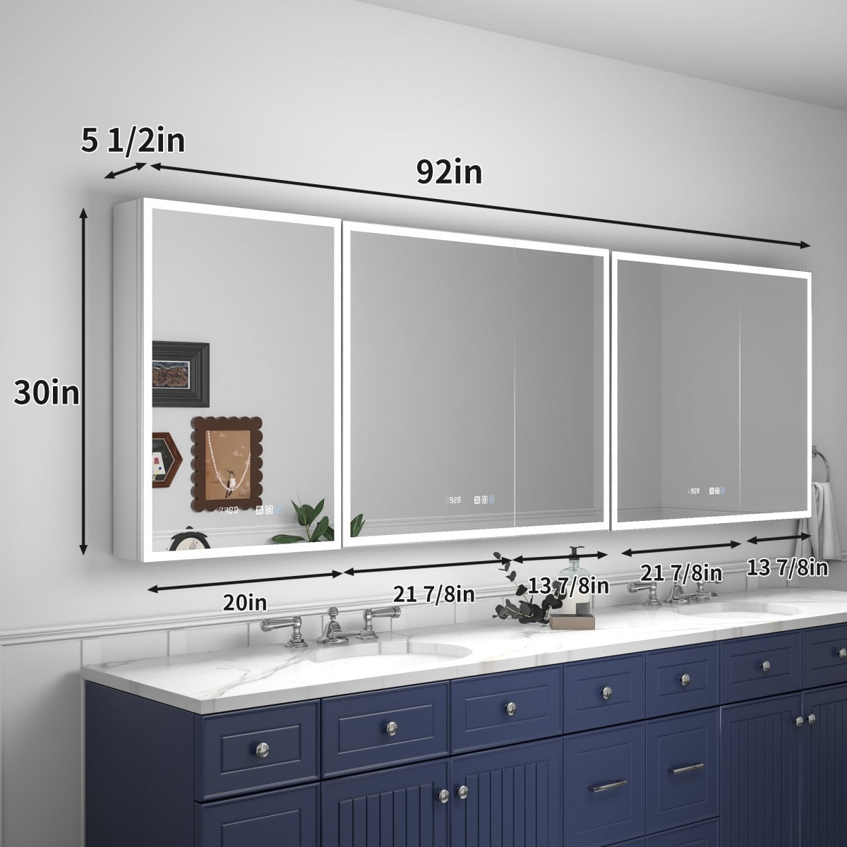Rim 92 x 30 inch medicine cabinet dimensions with 20, 36 and 36 inch units