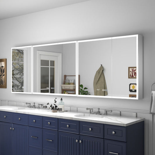 Rim 92" W x 30" H ExBrite LED Lighted Bathroom Medicine Cabinet with Mirror Recessed or Surface with Mirrors