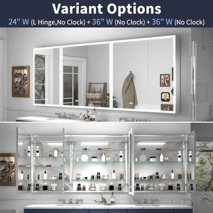 Rim 96" W x 36" H LED Lighted Medicine Cabinet Recessed or Surface with Mirrors