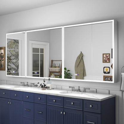 Rim 96 x 36 inch lighted medicine cabinet installed above a bathroom vanity