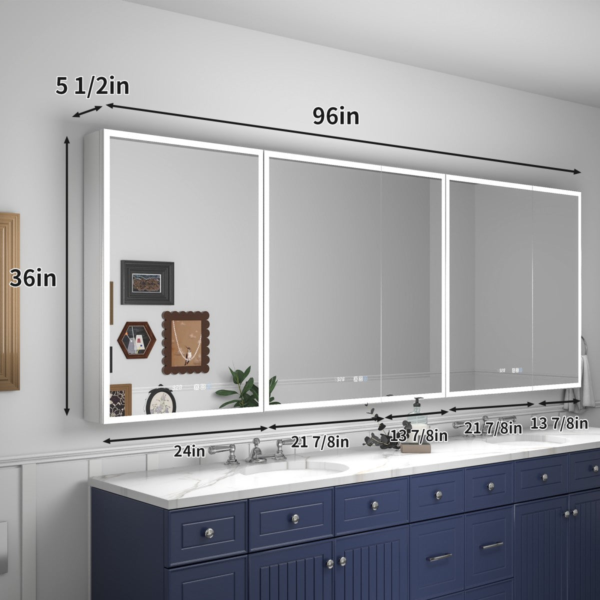 Rim 96 x 36 inch medicine cabinet dimensions with 24, 36 and 36 inch units