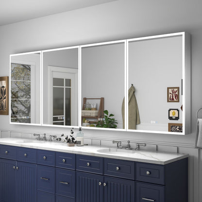 Rim 96 x 36 inch modular LED medicine cabinet installed above a bathroom vanity