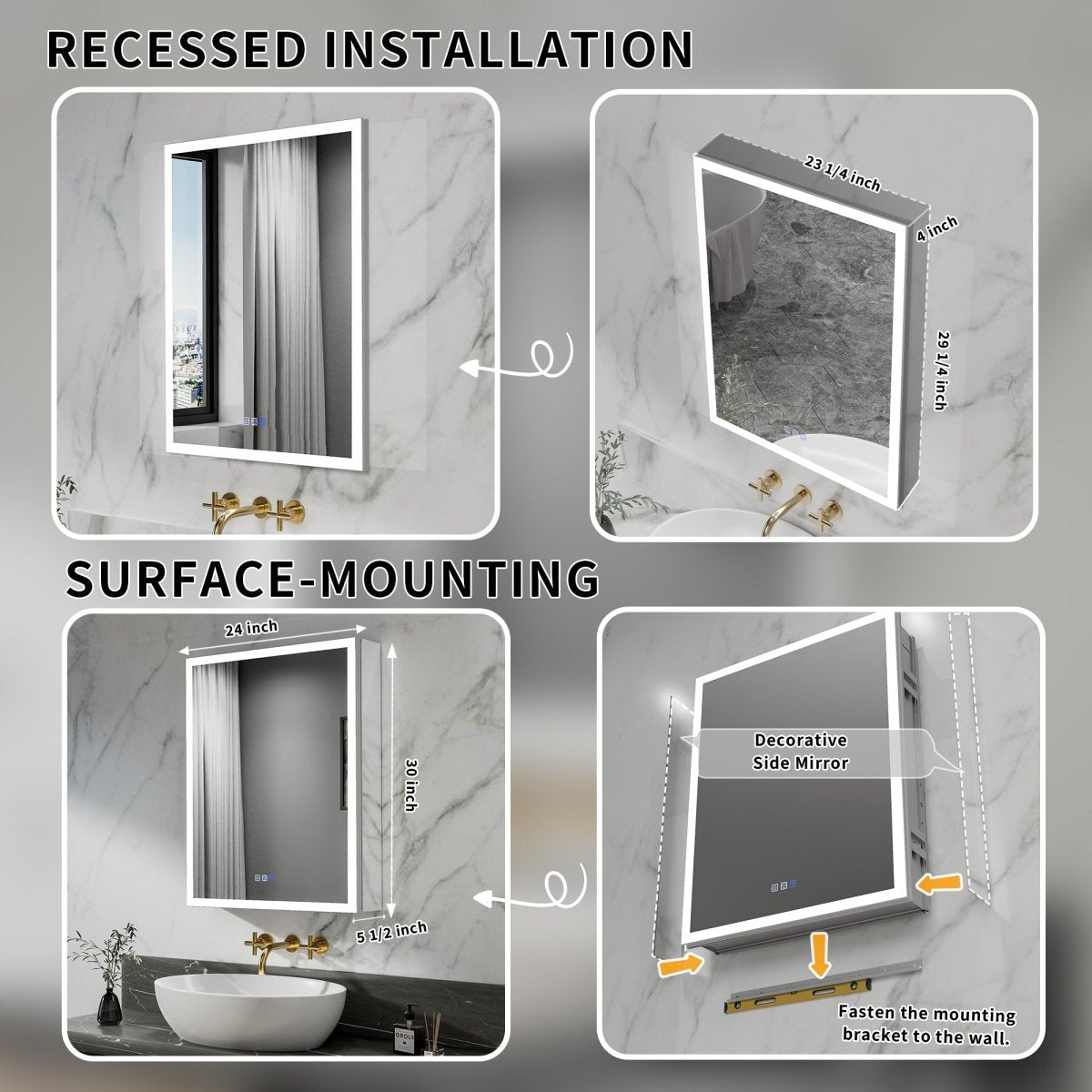 Rim-s medicine cabinet surface-mount installation and slim side profile