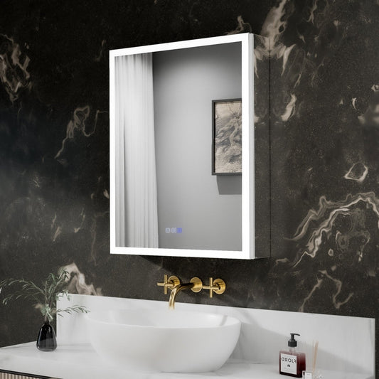 ExBrite 24"W x 30"H LED Medicine Cabinet with Anti-Fog, Stepless Color Temperature and Dimming, Adjustable Shelves, Aluminum Frame, Recessed or Surface Mount, Hinge on Left - ExBriteUSA