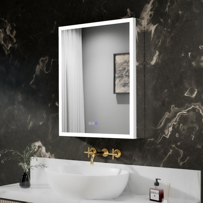 Rim-s 24"W x 30"H LED Medicine Cabinet with Anti-Fog, Stepless Color Temperature and Dimming, Adjustable Shelves, Aluminum Frame, Recessed or Surface Mount, Hinge on Left