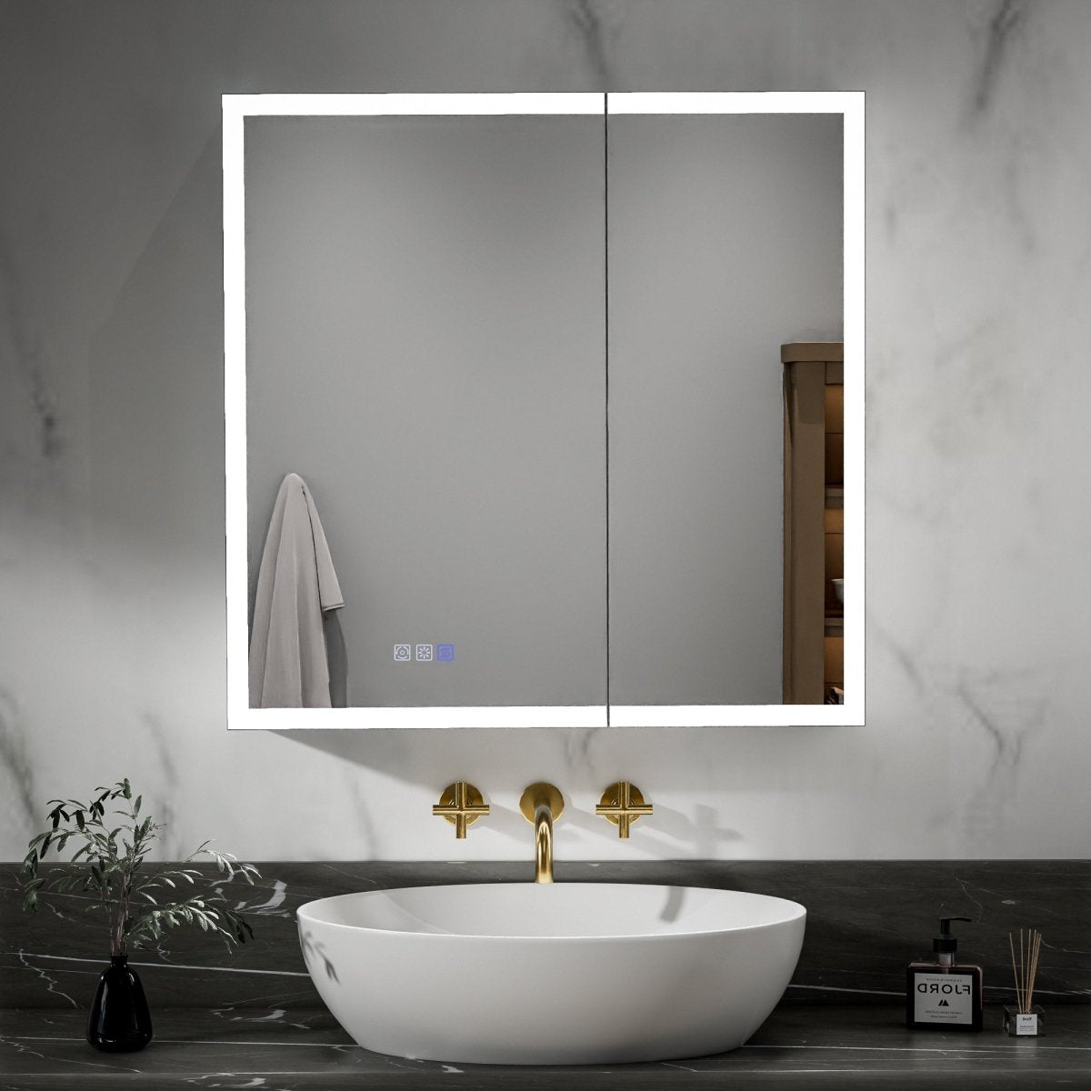 Rim-s 30 x 30 inch dimmable medicine cabinet with adjustable color temperature