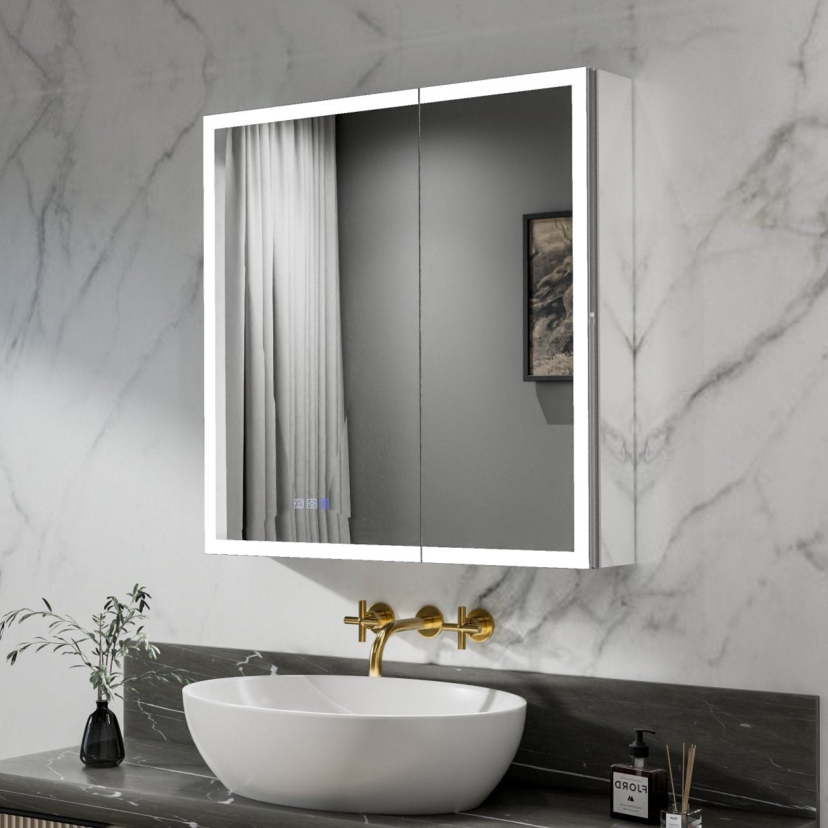 Rim-s 30 x 30 inch LED medicine cabinet dimensions and cabinet profile