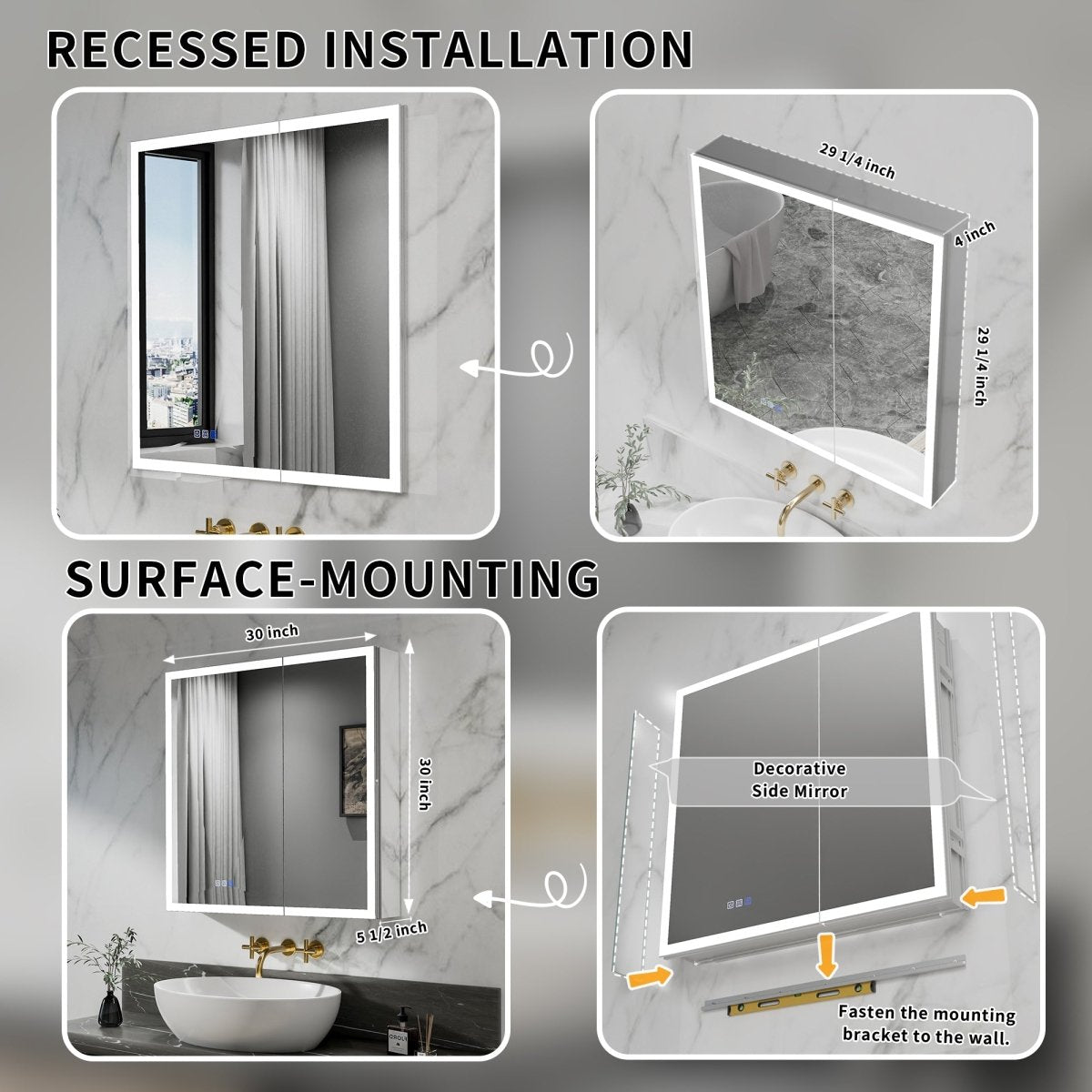 Rim-s LED medicine cabinet illuminated touch controls for lighting and defogging