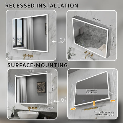Rim-s LED medicine cabinet illuminated touch controls for lighting and defogging