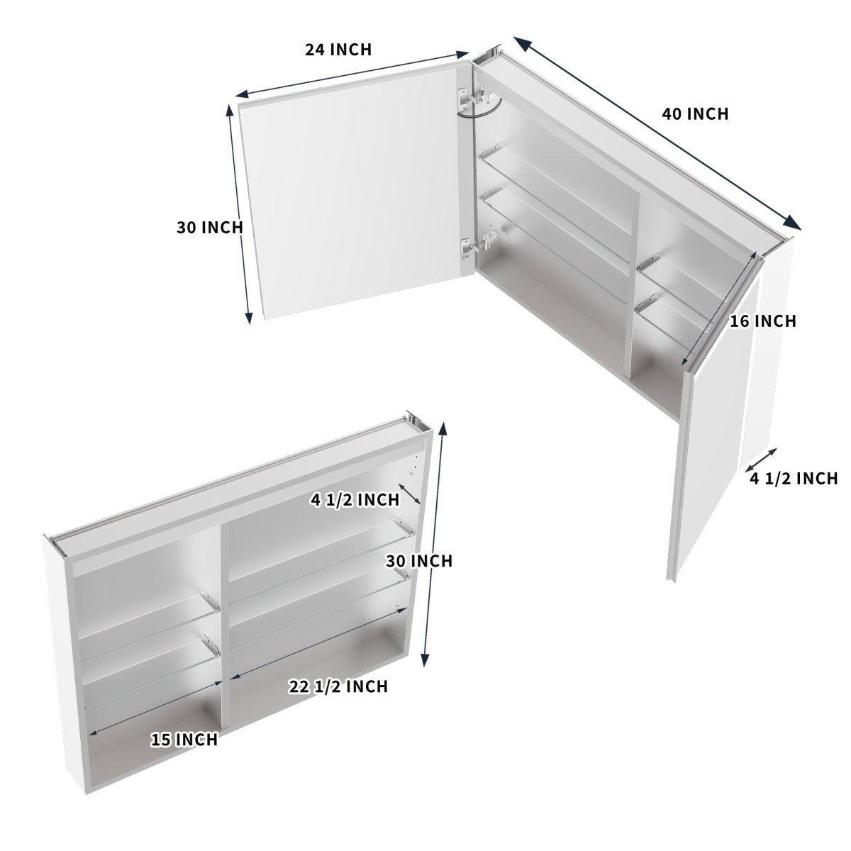 Rim-s 40 x 30 inch LED medicine cabinet front view with illuminated mirror