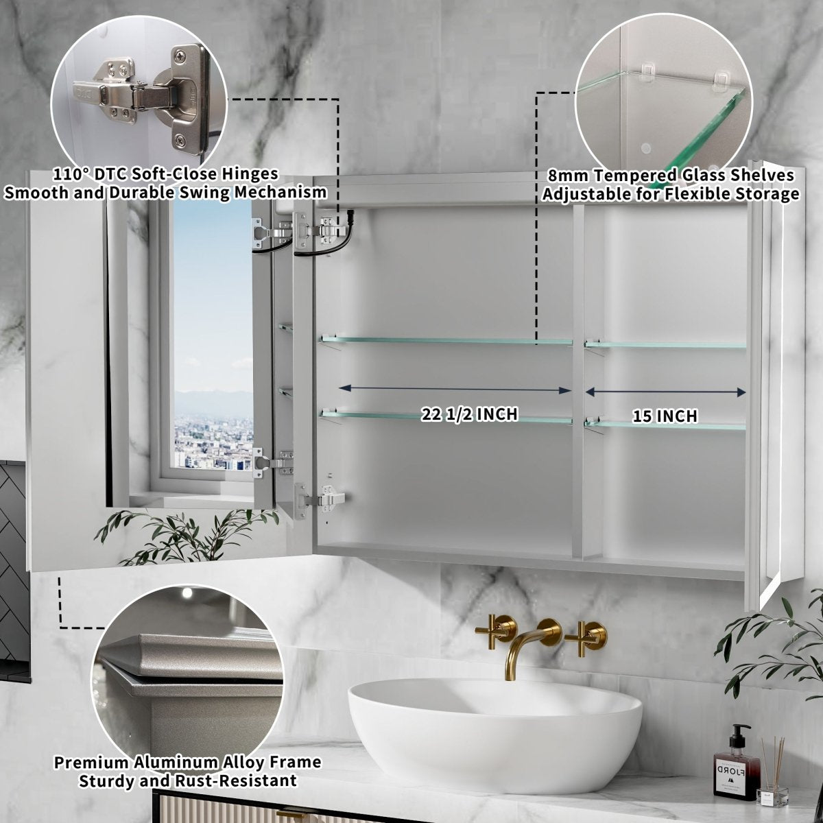 Rim-s medicine cabinet aluminum frame and cabinet construction detail