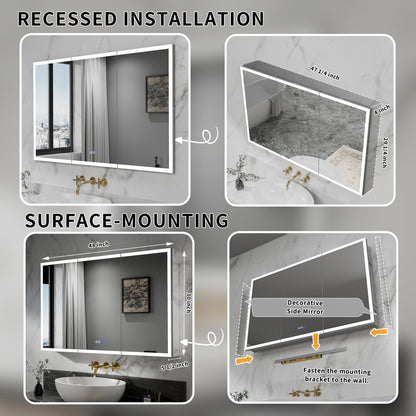 Rim-s LED medicine cabinet illuminated touch controls for lighting and defogging