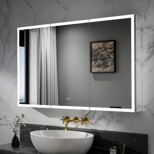Rim-s 48 x 30 inch LED medicine cabinet installed above a bathroom vanity