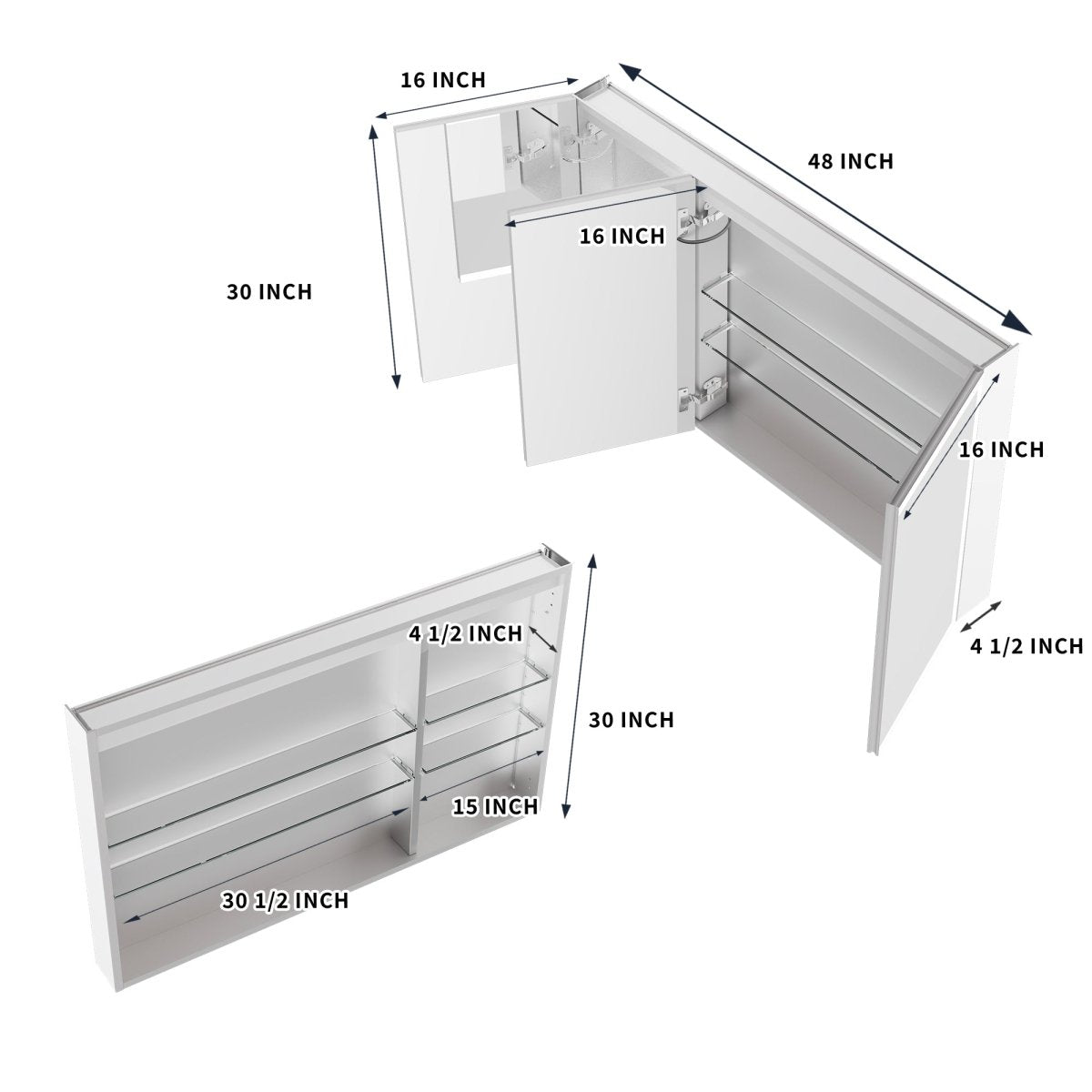 Rim-s 48 x 30 inch LED medicine cabinet front view with illuminated mirror